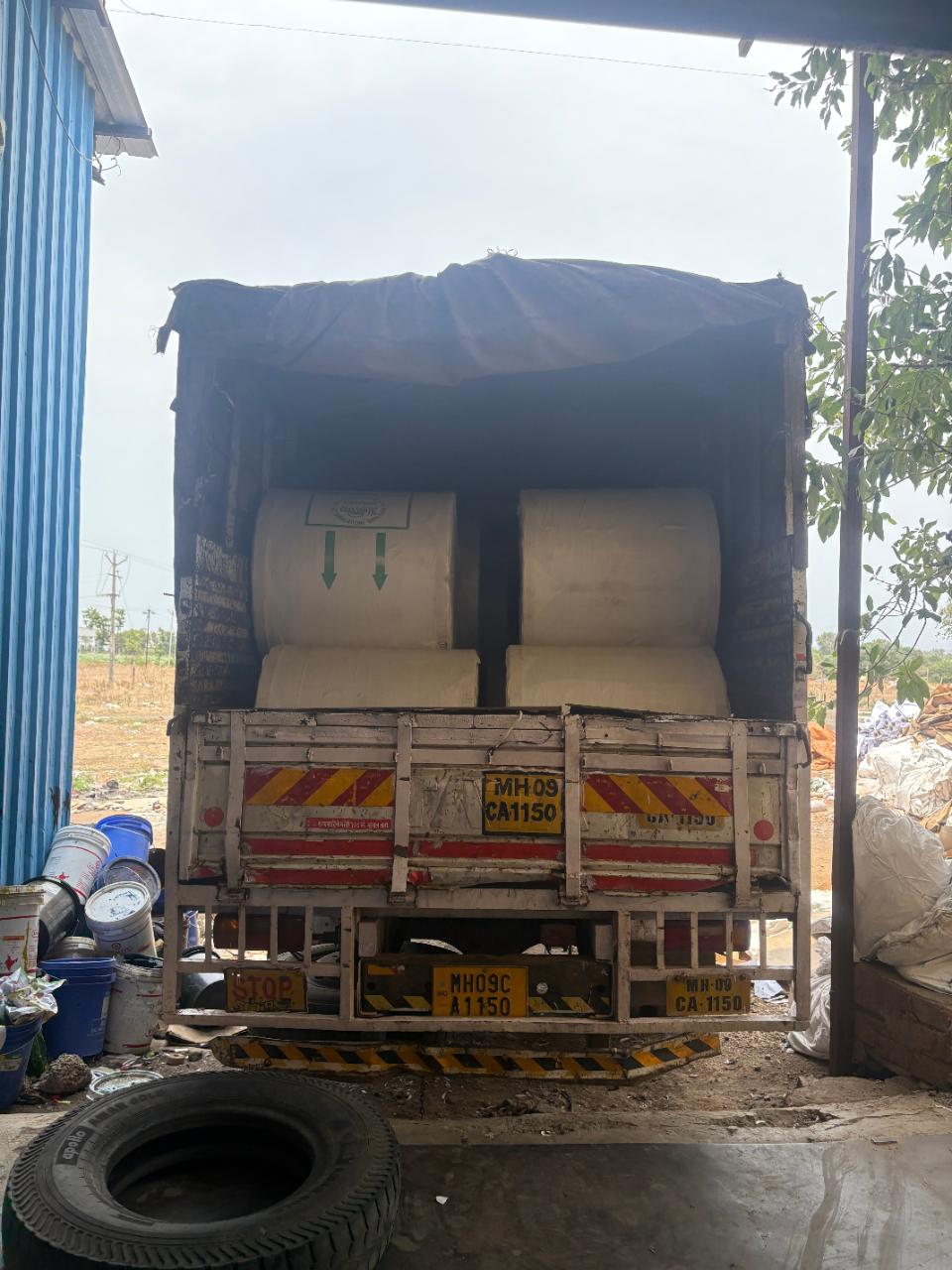 A truck loaded with paper reels at the Kolhapur works.
